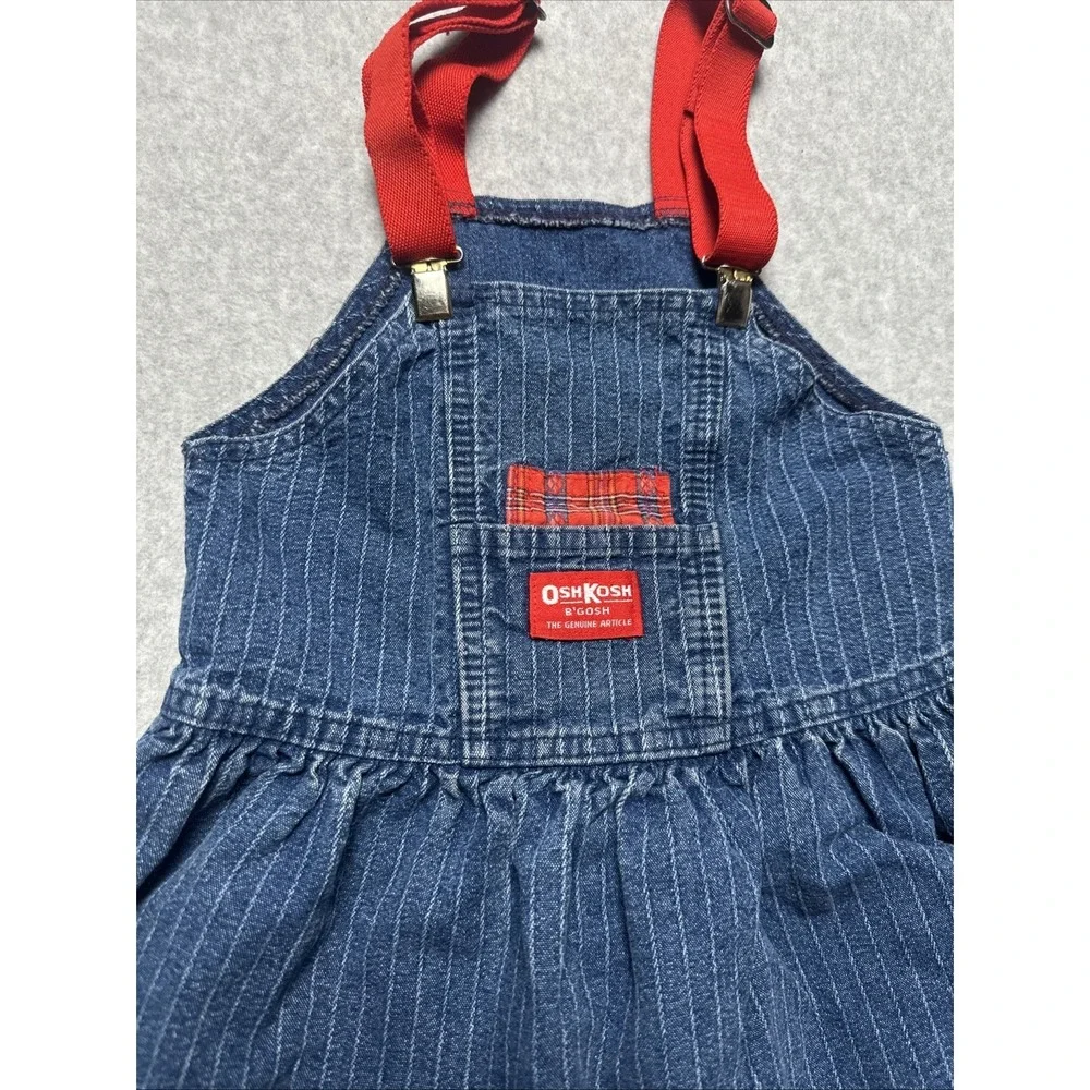 Vintage‎ OshKosh Vestback Overalls Denim Dress Kids 5 USA Red Suspender Straps